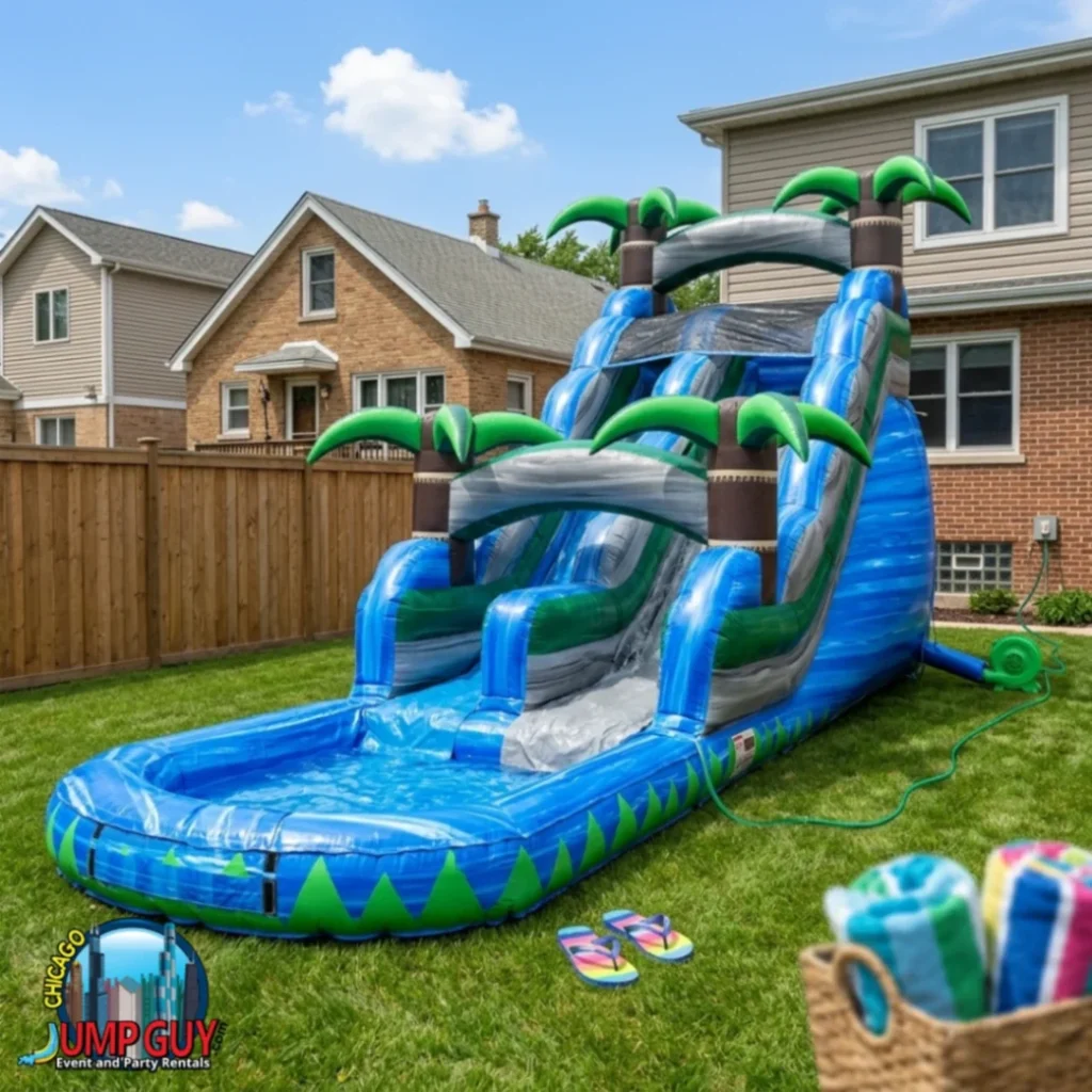 20ft blue crush water slide summer standard rental for Long Grove IL events in ZIP code 60047
