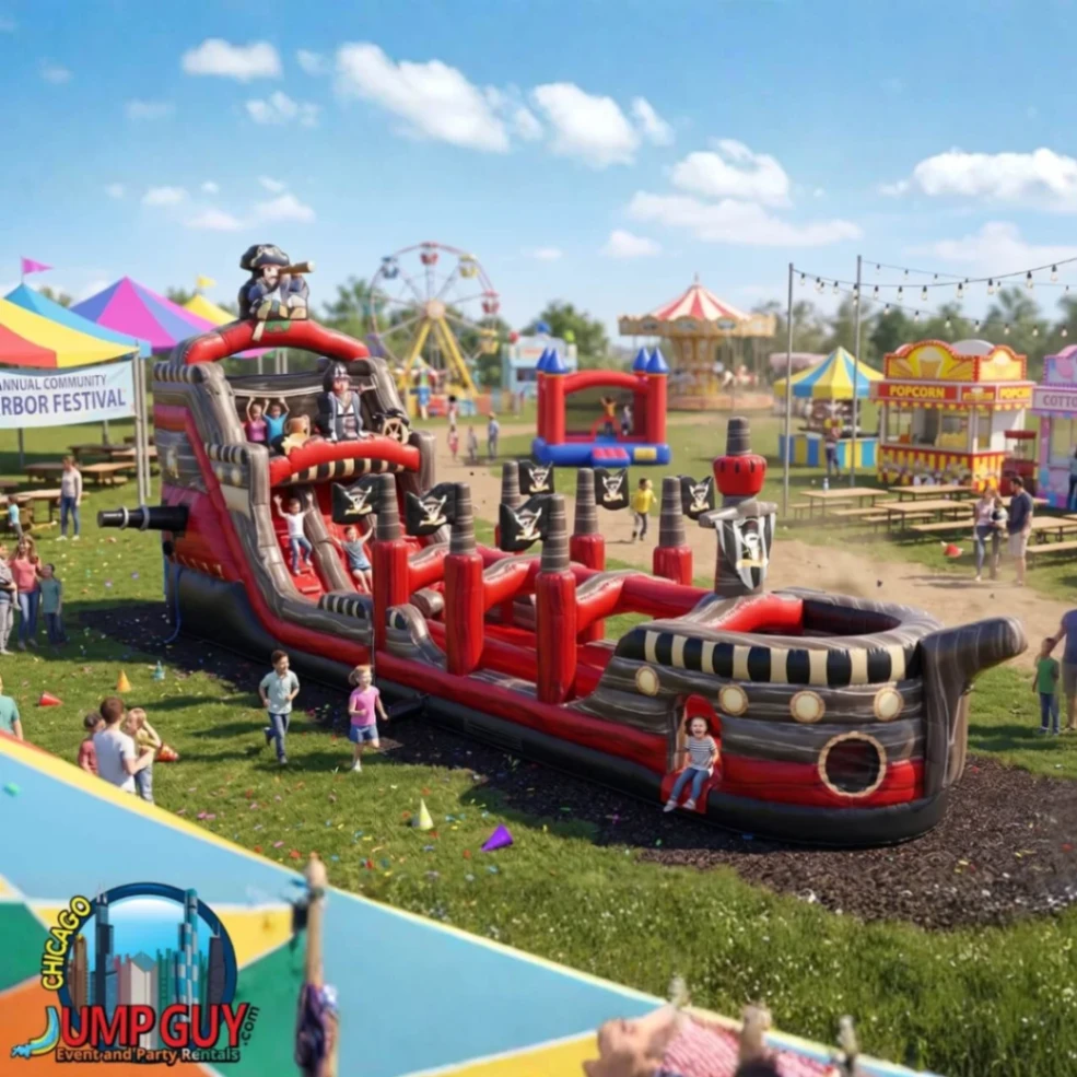 22ft black pearl dual lane pirate water slide rental for Long Grove IL events in ZIP code 60047