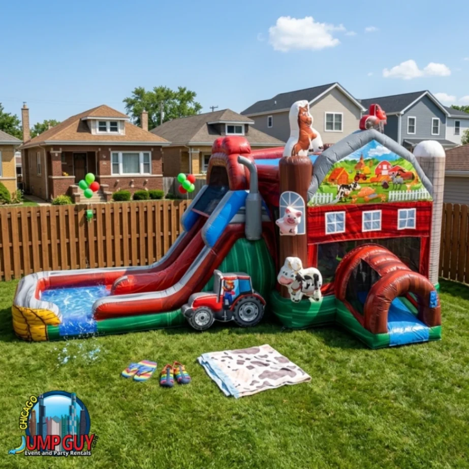 barnyard farm bounce slide wet featured rental for Long Grove IL events in ZIP code 60047
