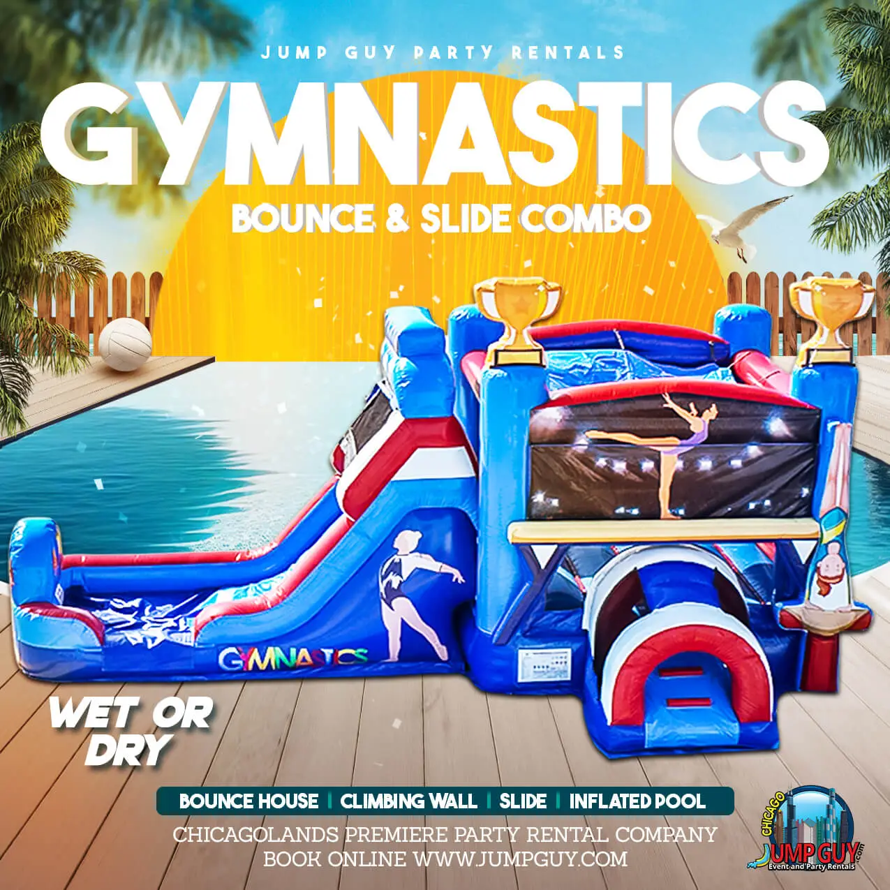 gymnastics bounce house slide rental for Long Grove IL events in ZIP code 60047