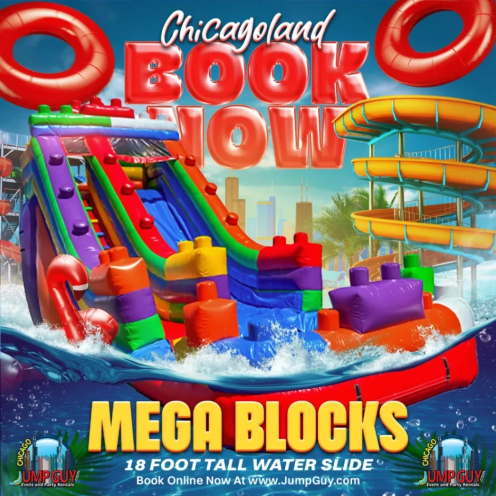 mega blocks 18ft water slide rental for Long Grove IL events in ZIP code 60047